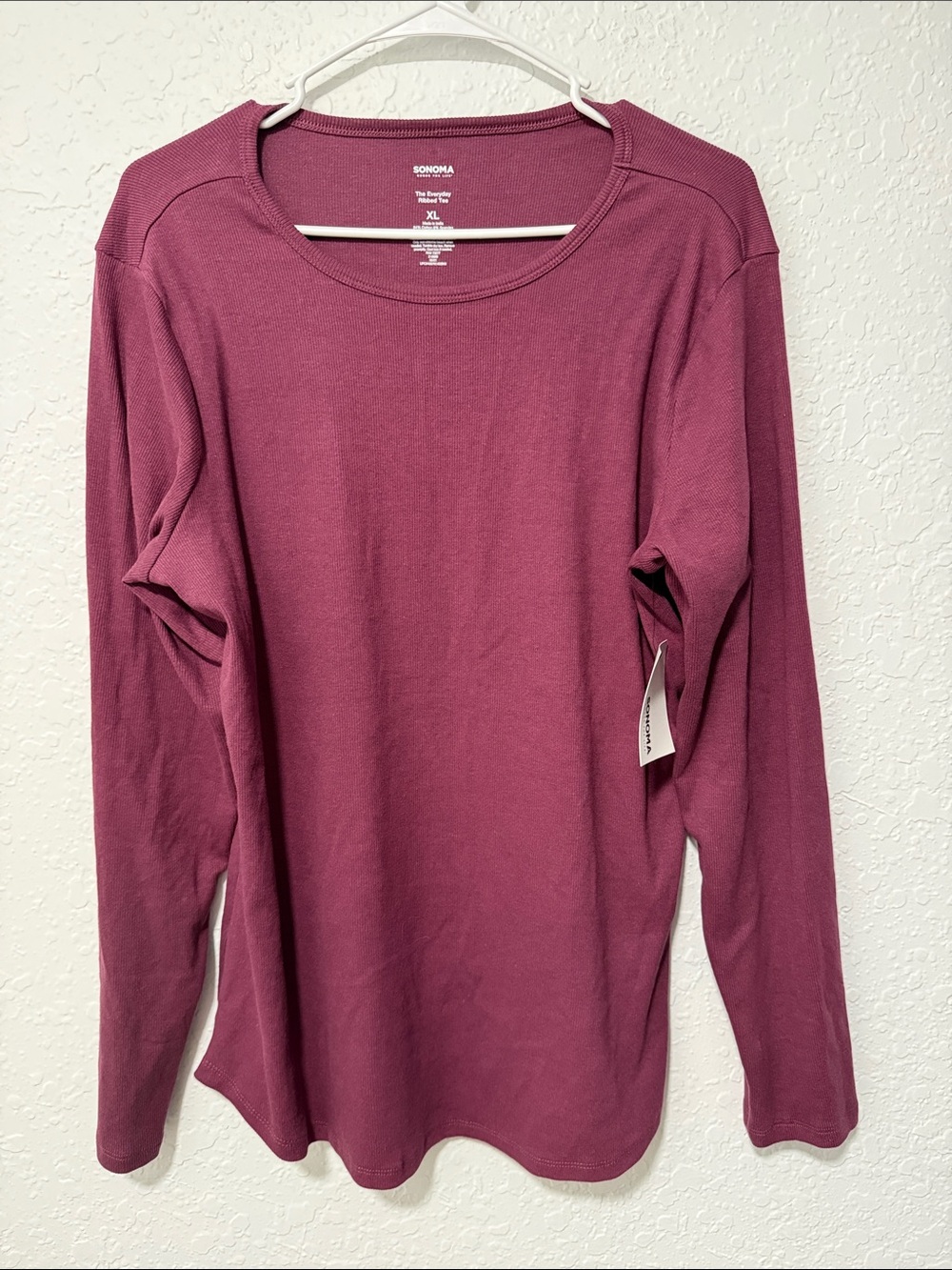 NWT Sonoma Ribbed Scoop-Neck Tee in Plum Size XL